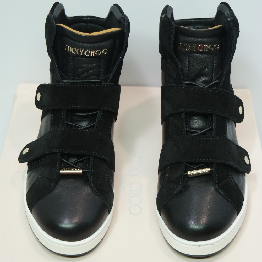 NIB Jimmy Choo Yazz Black Leather Suede Sneakers - Picture 3 of 8